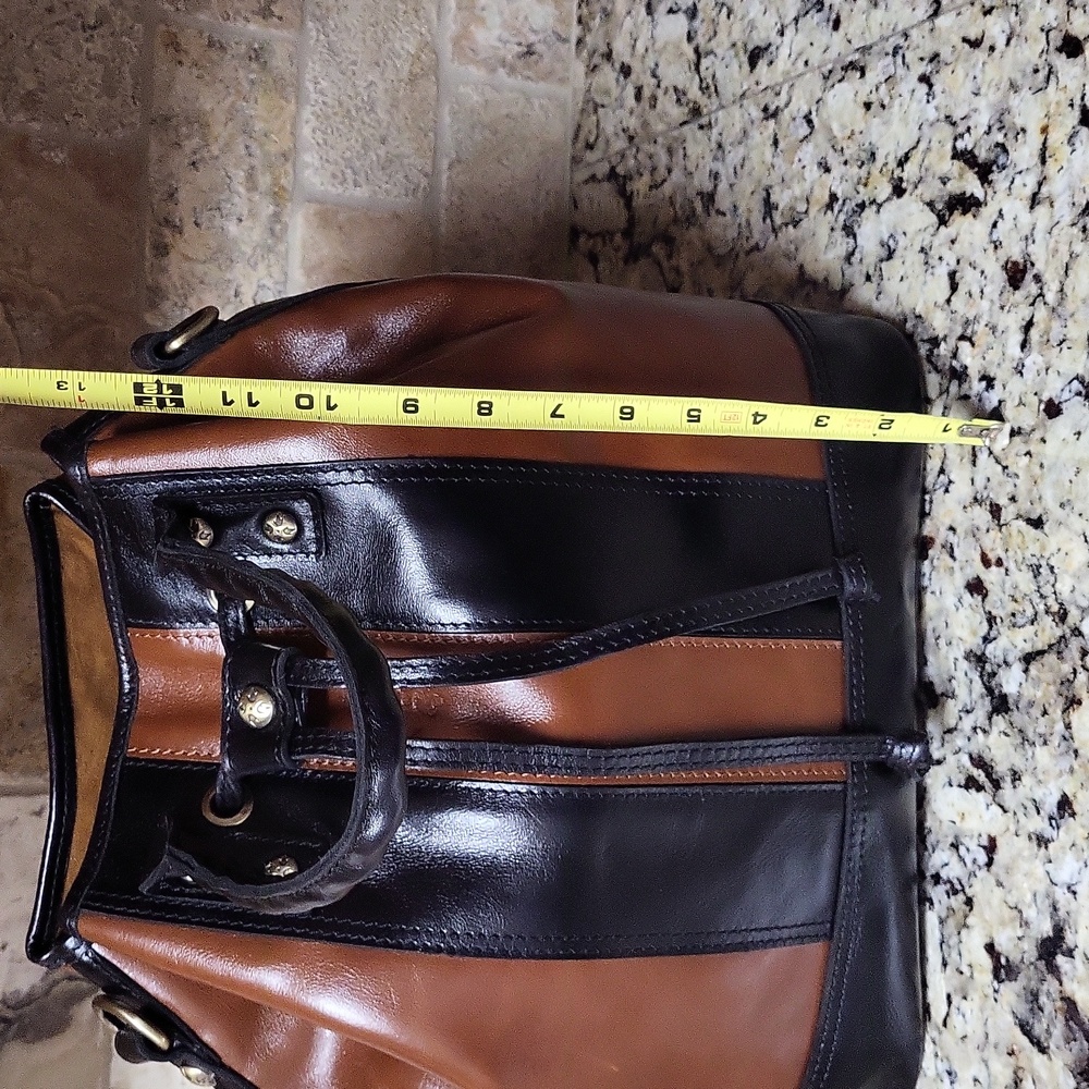 Patricia Nash Brown and Black Leather Drawstring Bucket Bag - Picture 7 of 16